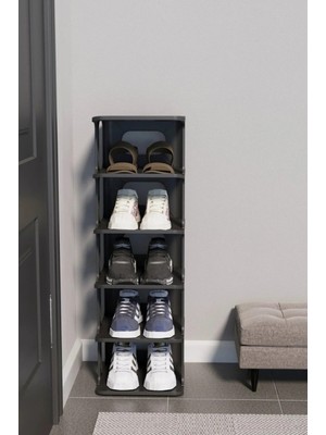 Bayev Siyah Lüx Yeni Model Modern 5 Katlı Ayakkabılık Portatif Ayakkabı Standı Ayakkabılık