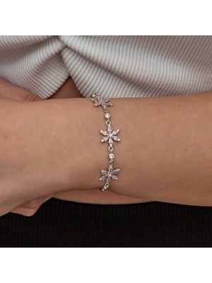 Özcömert Silver Gümüş Pembe Lotus Çiçeği Kadın Bileklik