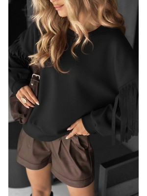 Bet's  Kadın Uzun Kollu Bisiklet Yaka Kolları Püsküllü Modal Bluz