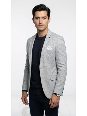 Plus Scorpion Erkek Karyağdı Desenli Slim Fit Blazer Ceket – Siyah & Bej – Şık Günlük ve Ofis Kombin