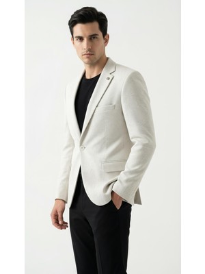 Plus Scorpion Erkek Karyağdı Desenli Slim Fit Blazer Ceket – Siyah & Bej – Şık Günlük ve Ofis Kombin