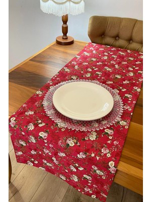PremiumPort Kırmızı Çiçek Desenli 100% Pamuk Runner 40X150