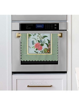 PremiumPort Yeşil Çizgi Dekoratif Botanik Çiçekler Lazer Kesim Fırın Örtüsü 40X53CM