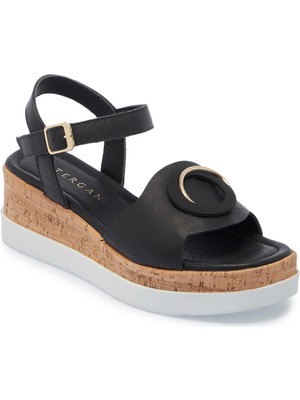 Tergan  Siyah Hakiki Deri Kadın Sandalet - K25Y1SN67856-A23