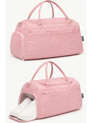 Pudra Krinkıl Kumaş Ayakkabı Bölmeli 0818 Önü Cepli Su Geçirmez Omuz Askılı Spor ve Seyahat Çantası