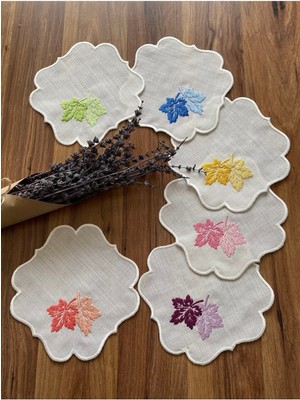 PremiumPort Renkli Yaprak Desenli 6'lı Kahve ve Kokteyl Sunum Peçetesi Seti