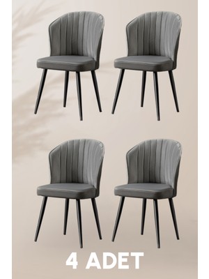 MyMassa Rubi Sandalye - Babyface Gri - Siyah Metal Ayak ( 4 Adet) - Salon Sandalyesi / Mutfak Sandalyesi
