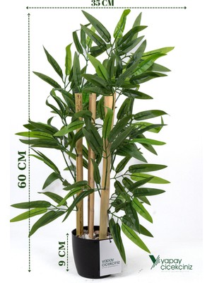 PremiumPort 60 cm Yapay Bambu Ağacı, Taş Detaylı Saksı ile Dekoratif Çiçek