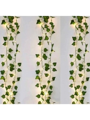 PremiumPort 3 Adet 2,3m Sarı LED Asma Işıklar ve Yeşil Yapay Sarmaşık Seti