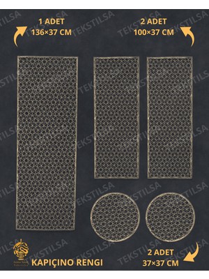 PremiumPort 5 Parça Fransız Güpürlü Lüks Runner ve Oda Sehpa Takımı (Kapıcıno)