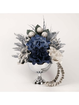 PremiumPort Yapay Çiçekli Yuvarlak Gümüş Vazo, Şık ve Zarif Dekorasyon Parçası
