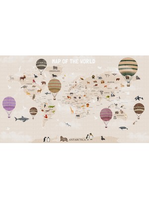 Arterior Wallpaper Dünya Haritası Balonlar Poster Duvar Kağıdı