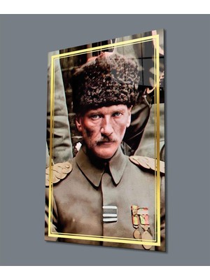 idealizbiz Atatürk Portre Dikey Cam Tablo Hediyelik Büyük Tablo Ev Ofis Dekoru