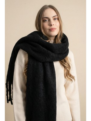 Shophia Ithal Puffy Oversize Kadın Atkı Şal - Siyah