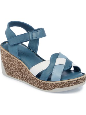 Tergan  Mavi Hakiki Deri Kadın Sandalet - K25Y1SN67835-K67