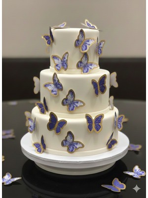 Deniz Party Store Gold Varaklı Lacivert 3 D 21 Li Kelebek Sticker Balon Pasta Süsü