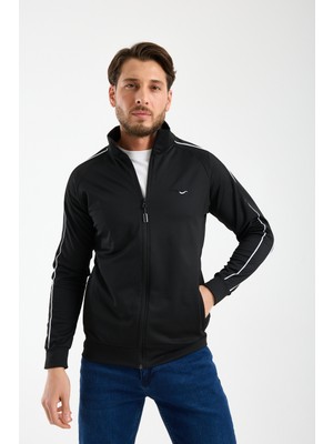 RDR-X ERKEK DİK YAKA SWEATSHİRT - DALGIÇ KUMAŞ FİT KESİM FERMUARLI, KOLDA ŞERİT DETAYLI