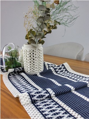 PremiumPort Pamuklu Şal Motif Dantel Örgü Runner 35X150, Şık ve Zarif Dekorasyon Hediği