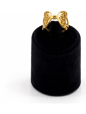 Pangu Kelebek Figürlü Altın Renk Çelik Yüzük