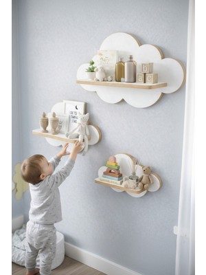 Montessori 3’lü Bulut Raf Seti Çocuk Odası Dekoratif Duvar Rafı Beyaz Ham Mdf Kenarlı Çocuk Odası