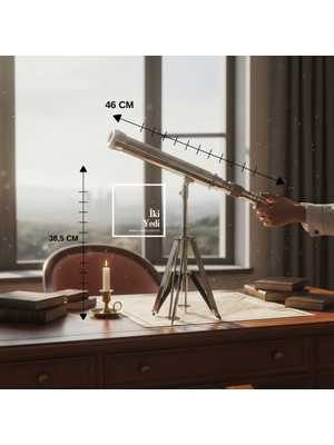 İki Yedi Konsept Clodius Krom Vintage Teleskop Dekoratif Obje – Tripodlu Metal Masa Üstü Figür Ev Ofis Dekor Hediye