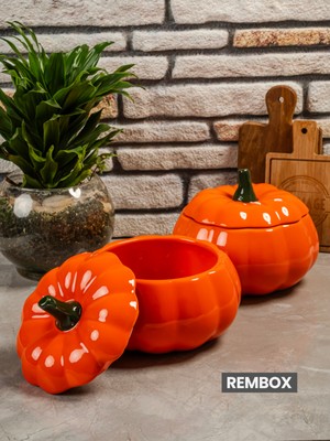 PremiumPort Büyük Boy Bal Kabağı Temalı 2'li Dekoratif Saklama ve Baharatlık Seti
