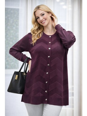 Kadın Zarif Şık Model Zigzag Desenli Düğmeli Standart Merserize Genç Anne Hırka