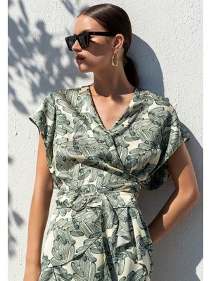 Kameya Desenli Kruvaze Yaka Bluz 25S10709