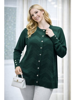 Kadın Zarif Şık Model Zigzag Desenli Düğmeli Standart Merserize Genç Anne Hırka