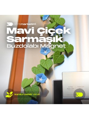 3D Print Marketim Mavi Çiçekli Sarmaşık Buzdolabı Magneti