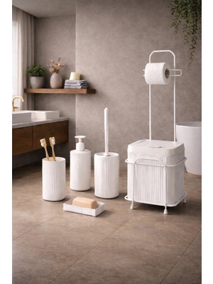 Decorev 6'lı Kare Metal Standlı Banyo Seti Tuvalet Wc Kağıtlık 5 Litre