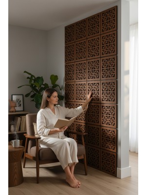 Woodmomente Lazer Kesim Ahşap Paravan 4’lü Set 40X40 cm | Ceviz Renk 3 mm Mdf Mind