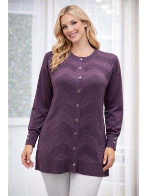 Kadın Zarif Şık Model Zigzag Desenli Düğmeli Standart Merserize Genç Anne Hırka