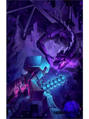 PremiumPort Minecraft Enderdragon Savaş Sanatı Ahşap Poster Dekoratif Tablo