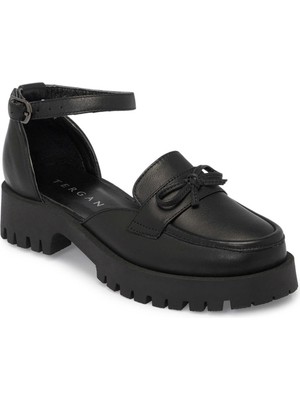 Tergan Siyah Hakiki Deri Kadın Topuklu Ayakkabı - K25I1AY67824-A23