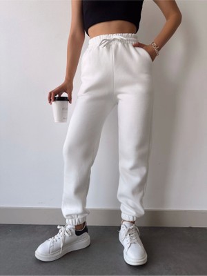 Bet's  Üç Iplik Basic Lastikli Eşofman Pantolon - Beyaz