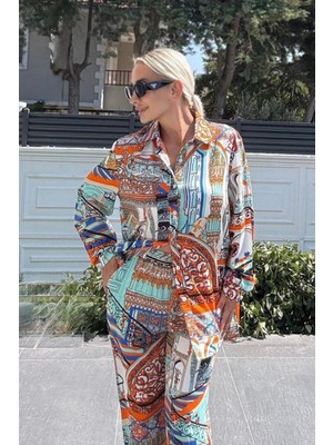 Muna Boutique İthal Modern Desenli Renkli Düğmeli Kadın Alt Üst Takım