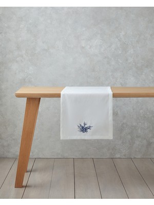 PremiumPort Şık Polyester Runner 40X140 cm Beyaz-Lacivert, Ev ve Ofis Dekoru