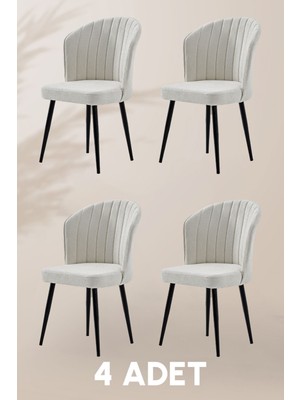 MyMassa Rubi Sandalye - Mense Krem - Metal Siyah Ayak ( 4 Adet ) - Salon Sandalyesi / Mutfak Sandalyesi