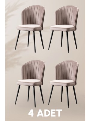 MyMassa Rubi Sandalye - Babyface Kapuçino - Siyah Metal Ayak (4 Adet) - Salon Sandalyesi / Mutfak Sandalyesi