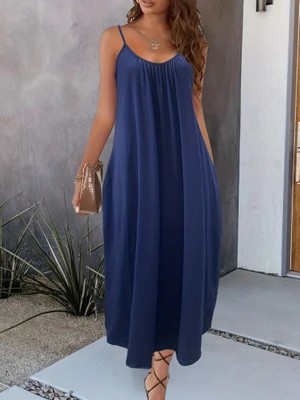 Mustafa Kemal Boztekin Bet's  Kadın Ip Askılı Geniş V Yakalı Viskon Elbise