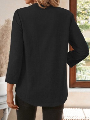 Bet's  Kadın Truvakar Kol V Yakalı Keten Bluz