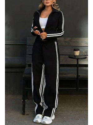 Bet's  Kadın Uzun Kollu Önden Fermuarlı Kısa Viskon Iki Iplik Bluz ve Pantolon Ikili Takım