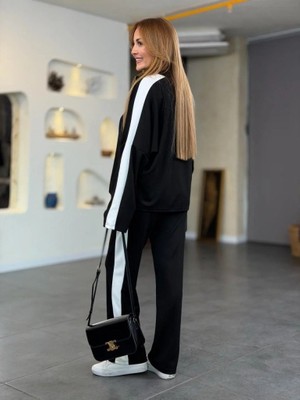 Bet's  Kadın Uzun Kollu Yakadan Fermuarlı Viskon Iki Iplik Bluz ve Pantolon Ikili Takım