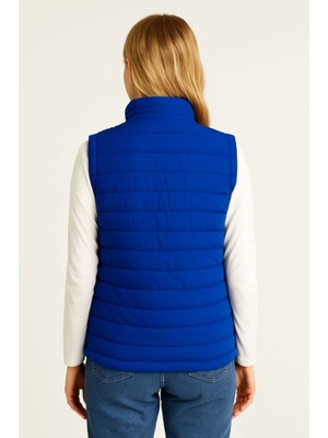 Bet's  Şişme Fermuarlı Yelek Su Itici Kapitone Astarlı Kumaş Cepli Hafif Kışlık Spor Rahat Kalıp - Saks Mavisi