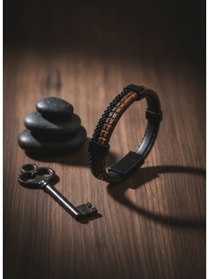 Medo E-Konsept 🤎 Kahverengi Deri Erkek Bileklik – Mıknatıslı Şıklık Son 3 Adet