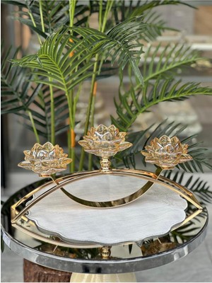 PremiumPort Gold Bal Köprülü Lotus Şamdan 40X20 Cm, Şık ve Zarif Tasarım