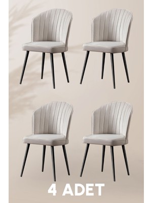 MyMassa Rubi Sandalye - Babyface Krem - Siyah Metal Ayak (4 Adet) - Salon Sandalyesi / Mutfak Sandalyesi