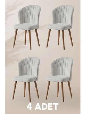 MyMassa Rubi Sandalye - Mense Krem - Ahşap Ceviz Ayak ( 4 Adet ) - Salon Sandalyesi / Mutfak Sandalyesi