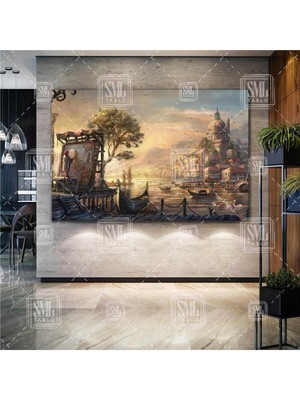 PremiumPort Modern Şehir Manzarası Yatay Kanvas Tablo, Özgün Yağlı Boya Efektli Eser